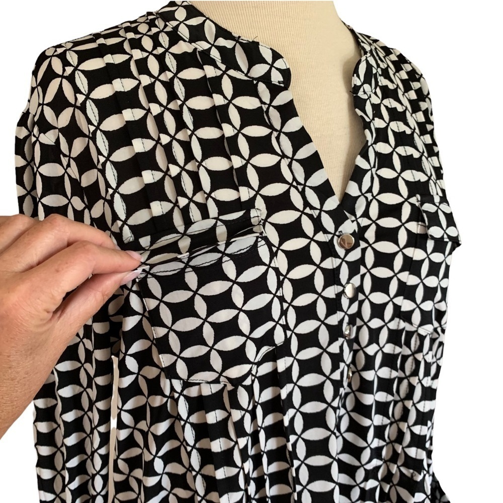 COCOMO Large 3/4 sleeve black white women’s Pintuck Blouse top shirt - Picture 6 of 14